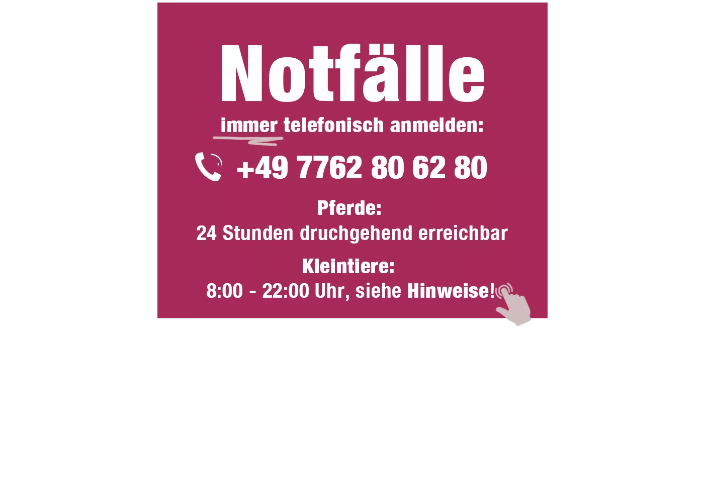 Notfälle immer telefonisch anmelden!