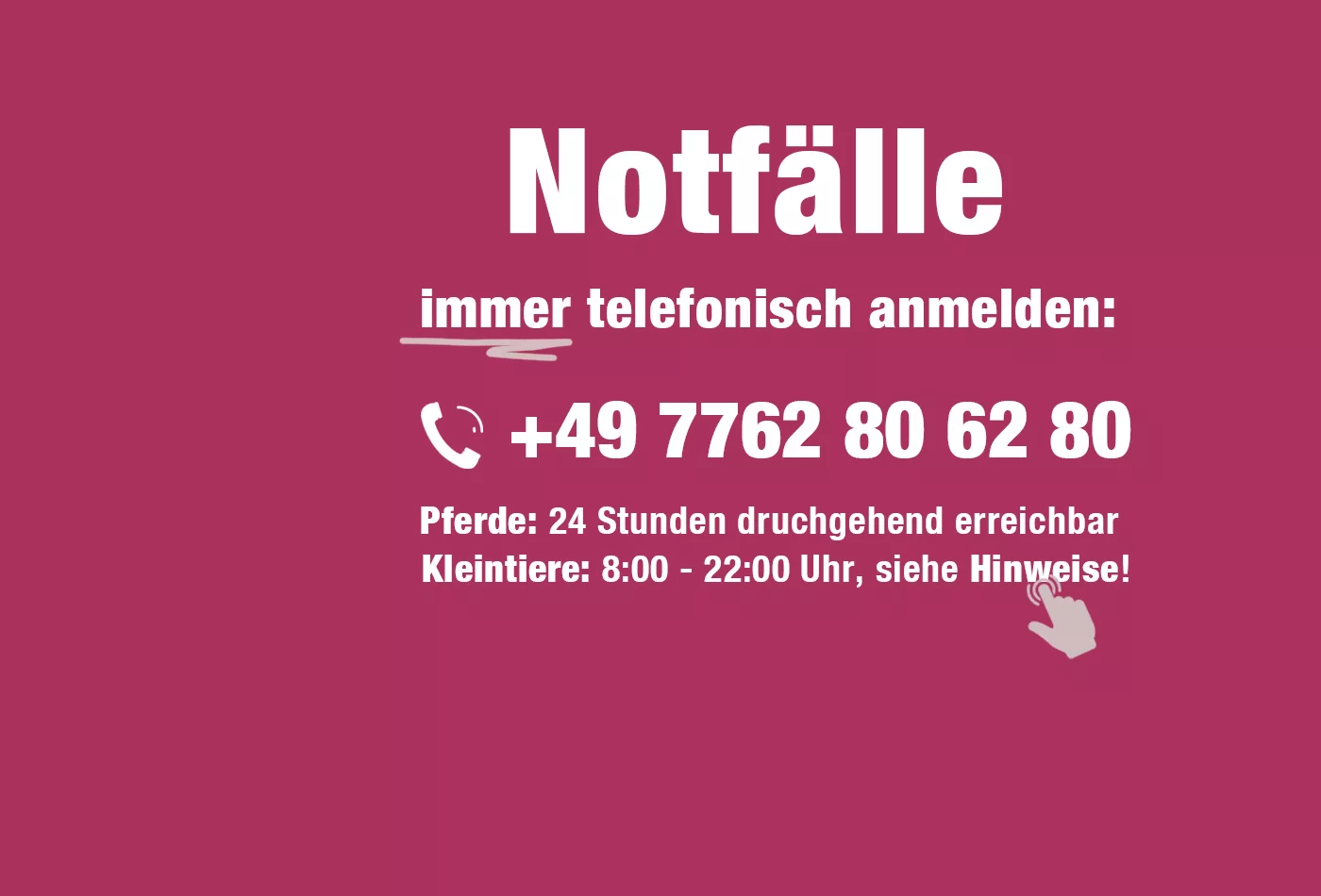 Notfälle immer telefonisch anmelden!