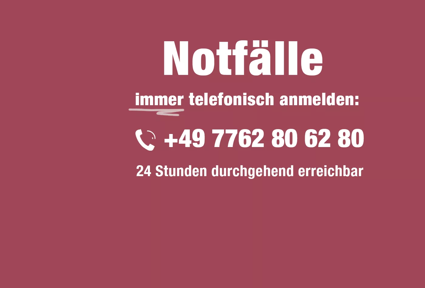 Notfälle immer telefonisch anmelden!